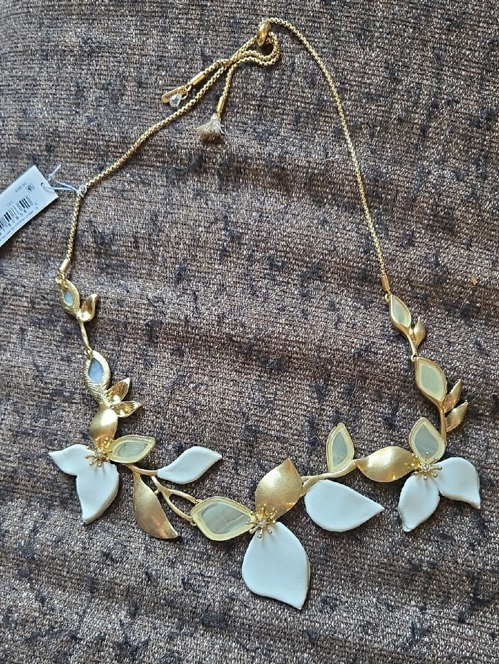 lonna & lilly Gold Tone and White Floral Leather Iradescent Leaf Necklace✨️ NWT